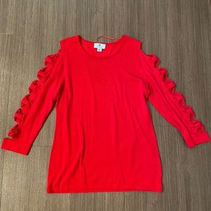 CeCe Bow Sleeve detail lobg sleeve Top Red M NWOT